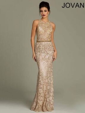Jovani Size 6 Nude Champagne Sequin Lace Evening Gown